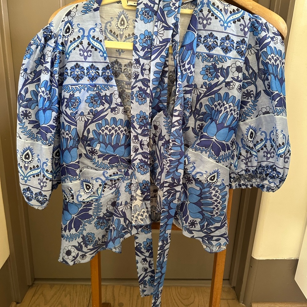 Sandro Blue and White Patterned Top